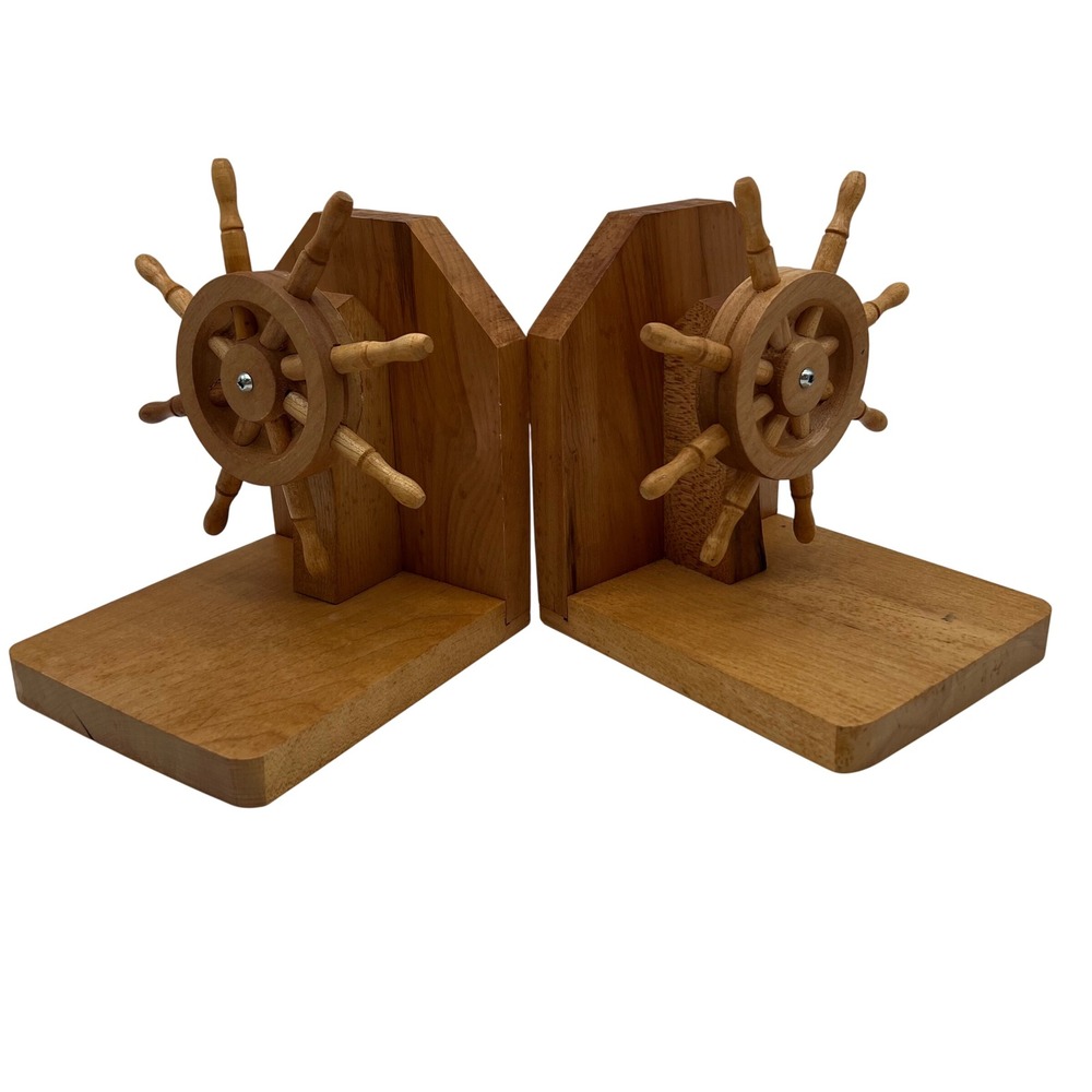 Nautical Wood Bookends Set Handcrafted Austin Vardy Maritime Folk Art Vintage